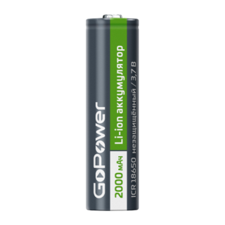 ICR18650 3.7v 2000mAh без защиты 18*65 GoPower выс. конт. PC1 аккумулятор 