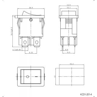 KCD1-201N-4-C3 G/4P on-off зеленый переключатель