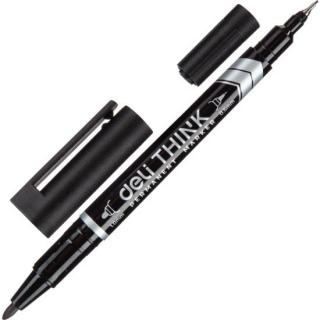 маркер Deli Think 2-сторонний 0,5/1мм черный перманент